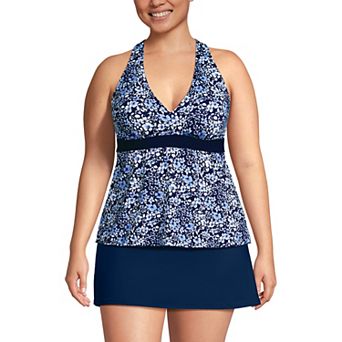 Plus Size Lands' End V-Neck Racerback Flutter Tankini Swim Top