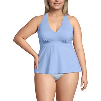 Plus Size Lands' End V-Neck Racerback Flutter Tankini Swim Top