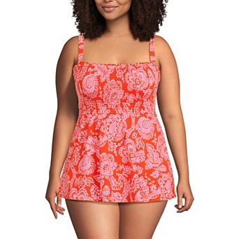 Plus Size Lands' End Square Neck Smocked Mini Swim Dress