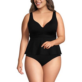 Plus Size Lands' End Sweetheart Belted Flutter Tankini Swim Top