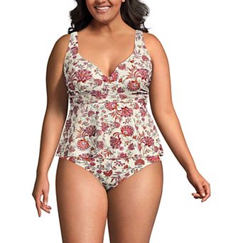 Plus Size Lands' End Sweetheart Belted Flutter Tankini Swim Top