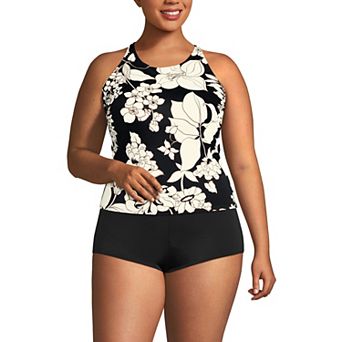 Plus Size Lands' End DD-Cup Tugless High Neck Strappy Back Swim Top