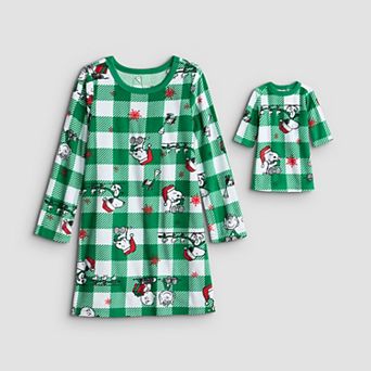 Girls 4-12 Jammies For Your Families® Peanuts Holly Jolly Plaid Nightgown & Matching Doll Gown