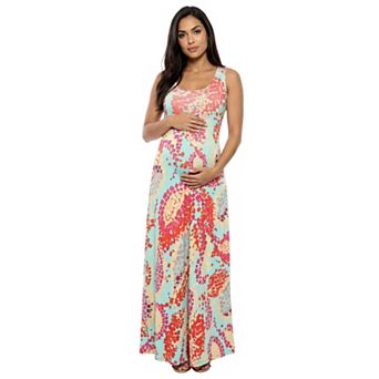 Maternity 24Seven Comfort Apparel Butterfly Scoop Neck Sleeveless Maxi Dress