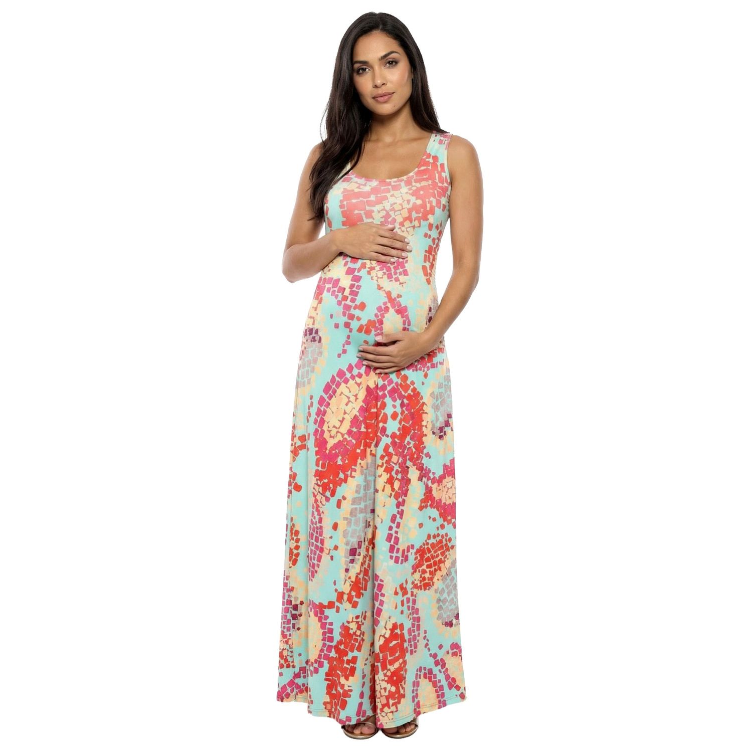 Женские платья Maternity 24Seven Comfort Apparel Abstract Scoop Neck Sleeveless Maxi Dress