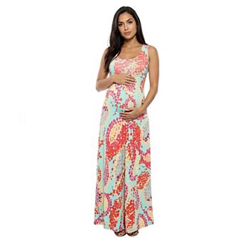 Maternity 24Seven Comfort Apparel Abstract Scoop Neck Sleeveless Maxi Dress