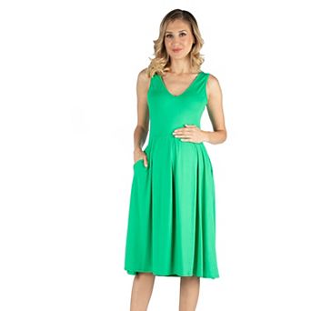 Womens 24Seven Comfort Apparel 24seven Comfort Apparel Maternity V Neck Sleeveless Fit N Flare Pocket Midi Dress