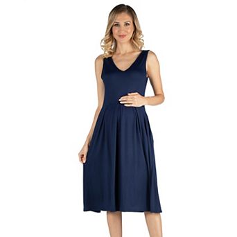 Womens 24Seven Comfort Apparel 24seven Comfort Apparel Maternity V Neck Sleeveless Fit N Flare Pocket Midi Dress