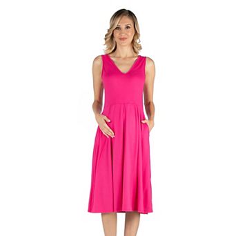 Womens 24Seven Comfort Apparel 24seven Comfort Apparel Maternity V Neck Sleeveless Fit N Flare Pocket Midi Dress