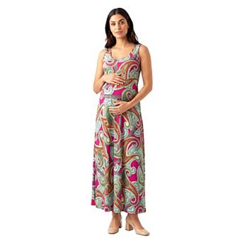 Maternity 24Seven Comfort Apparel Scoop Neck A-Line Sleeveless Maxi Dress