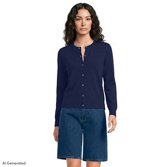 Women's Lands' End Cotton Crew Cardigan Sweater
