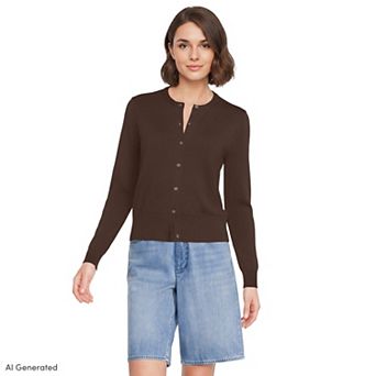 Women's Lands' End Cotton Crew Cardigan Sweater