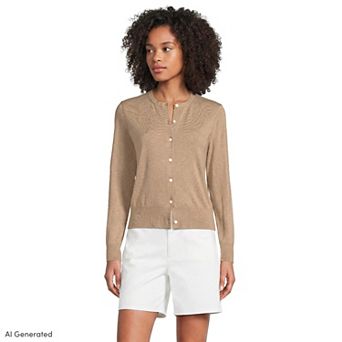 Women's Lands' End Cotton Crew Cardigan Sweater