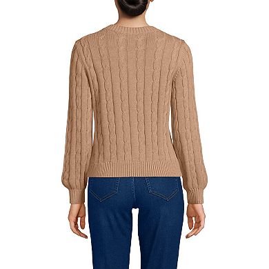 Women's Lands' End Classic Cable Crew Neck Cardigan Sweater