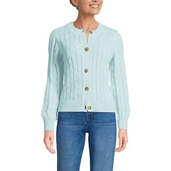 Women's Lands' End Classic Cable Crew Neck Cardigan Sweater