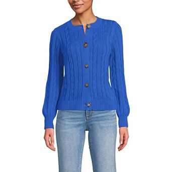 Women's Lands' End Classic Cable Crew Neck Cardigan Sweater