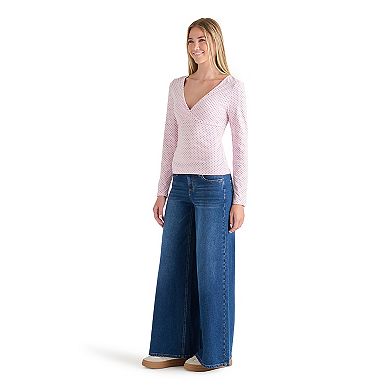 Juniors' madden girl Long Sleeve Crossover V-Neck Top
