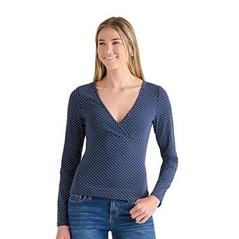 Juniors' madden girl Long Sleeve Surplice Top