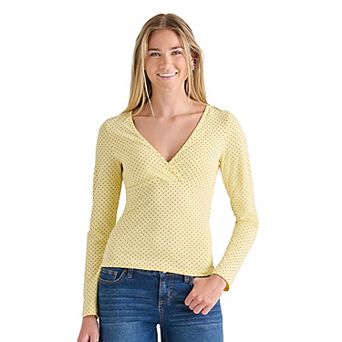 Juniors' madden girl Long Sleeve Surplice Top