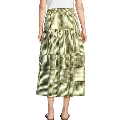 Women's Lands' End Seersucker Pull On Midi Skirt