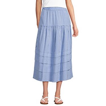 Women's Lands' End Seersucker Pull On Midi Skirt