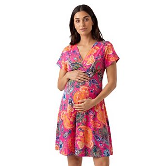Maternity 24Seven Comfort Apparel V-Neck Cap Sleeve Empire Waist Dress