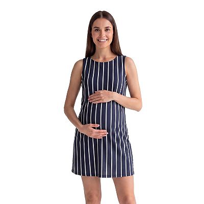 Maternity 24Seven Comfort Apparel Striped Round Neck Sleeveless A-Line Mini  Shift Dress in Regular & Plus Size
