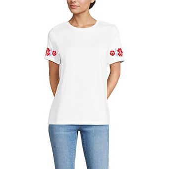 Women's Lands' End Short Sleeve Embellished Embroidery Supima Top
