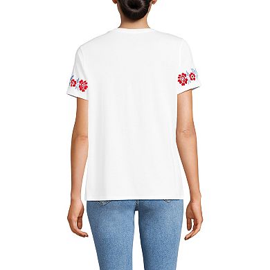 Women's Lands' End Short Sleeve Embellished Embroidery Supima Top
