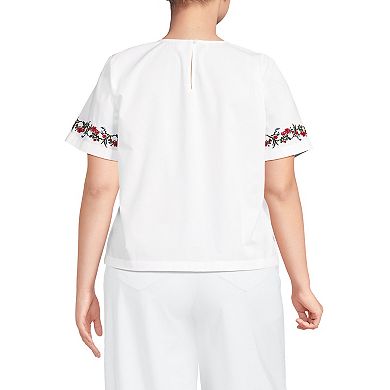Plus Lands' End Short Sleeve Eyelet Poplin Shirt