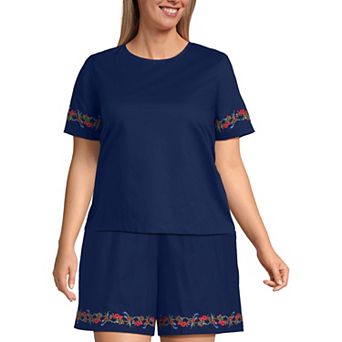 Plus Lands' End Short Sleeve Eyelet Poplin Shirt