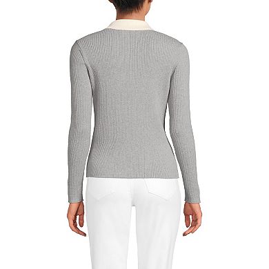 Women's Lands' End Cotton Ribbed Long Sleeve Polo Sweater