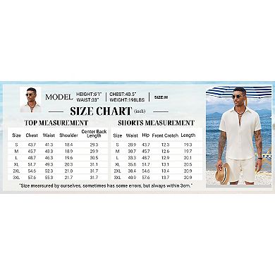 COOFANDY Men 2 Piece Sets Cotton Linen Set Short Sleeve Button Down Shirts Beach Shorts Cruise
