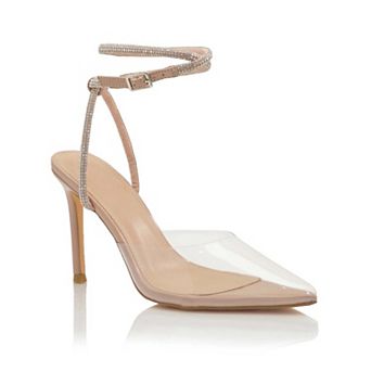 Clear Pointed Toe Rhinestone Ankle-Strap Stiletto Heels