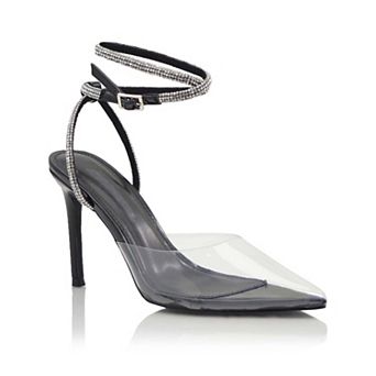 Clear Pointed Toe Rhinestone Ankle-Strap Stiletto Heels