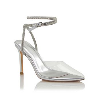 Clear Pointed Toe Rhinestone Ankle-Strap Stiletto Heels