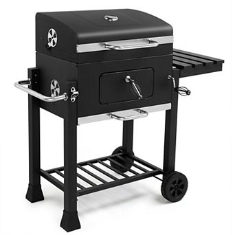 Charcoal BBQ Grill with Adjustable Charcoal Pan, Side Table and Warming Rack
