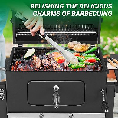 Charcoal BBQ Grill with Adjustable Charcoal Pan, Side Table and Warming Rack