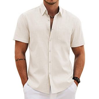 COOFANDY Mens Button up Shirts Casual Short Sleeve Cotton Untucked Shirts with Pocket