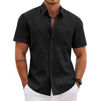 COOFANDY Mens Button up Shirts Casual Short Sleeve Cotton Untucked Shirts with Pocket