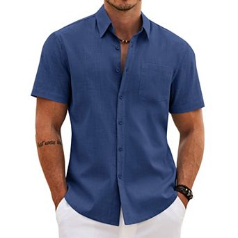 COOFANDY Mens Button up Shirts Casual Short Sleeve Cotton Untucked Shirts with Pocket