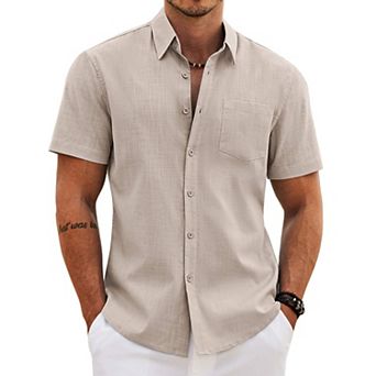 COOFANDY Mens Button up Shirts Casual Short Sleeve Cotton Untucked Shirts with Pocket Hawaiian