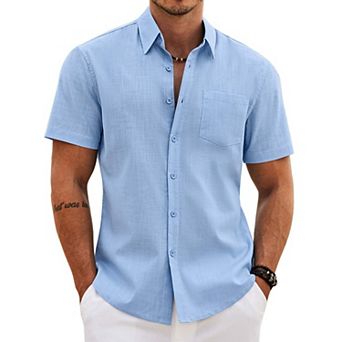 COOFANDY Mens Button up Shirts Casual Short Sleeve Cotton Untucked Shirts with Pocket
