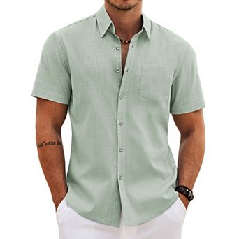 COOFANDY Mens Button up Shirts Casual Short Sleeve Cotton Untucked Shirts with Pocket