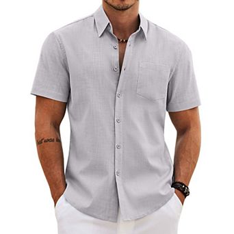 COOFANDY Mens Button up Shirts Casual Short Sleeve Cotton Untucked Shirts with Pocket
