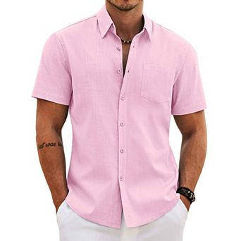 COOFANDY Mens Button up Shirts Casual Short Sleeve Cotton Untucked Shirts with Pocket