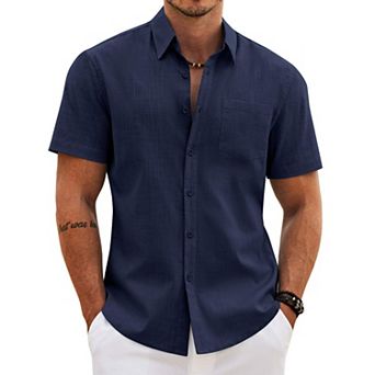 COOFANDY Mens Button up Shirts Casual Short Sleeve Cotton Untucked Shirts with Pocket