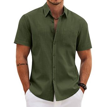 COOFANDY Mens Button up Shirts Casual Short Sleeve Cotton Untucked Shirts with Pocket