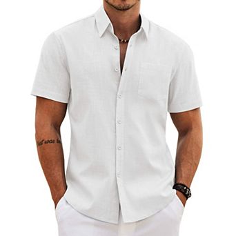 COOFANDY Mens Button up Shirts Casual Short Sleeve Cotton Untucked Shirts with Pocket
