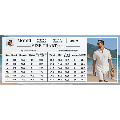 COOFANDY Men' 2 Pieces Short Set Casual Henley Shirt and Shorts Textured Summer Beach Vacation